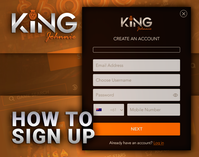 King Johnnie Casino registration form - step by step instructions